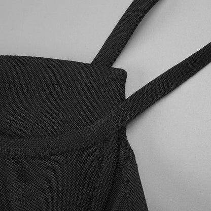 Back Slit Knitted Bandage Maxi Dress in Black