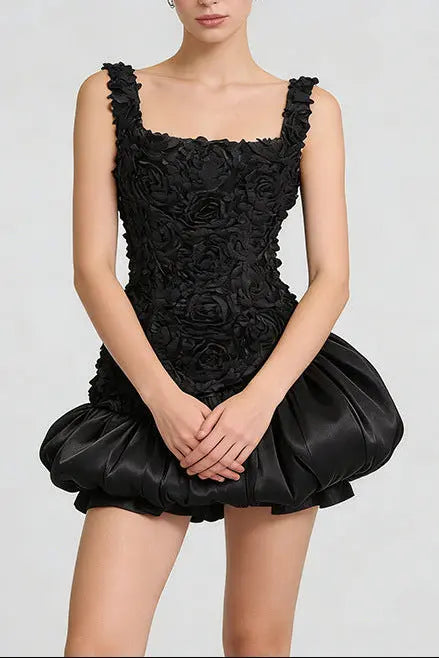 jocelyn flower embellished puffy mini dress in white Avalabel