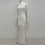 Janice Asymmetrical Off-Shoulder Ruffled Fishtail Maxi Dress - White Avalabel