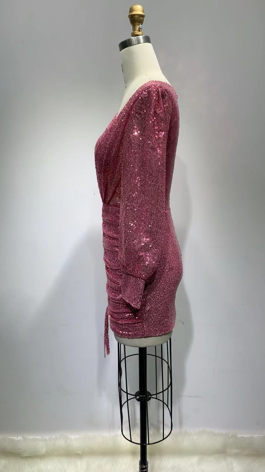 zenobia Ruched cut out Sequin Mini Dress in pink Avalabel