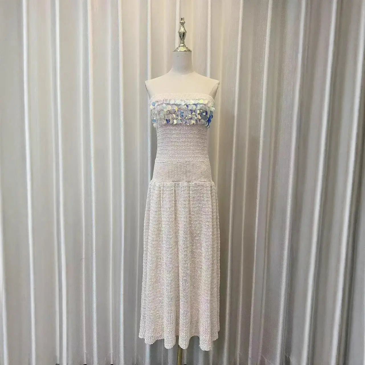 kimberley beige off-shoulder Sleeveless sequin jersey Maxi Dress Avalabel