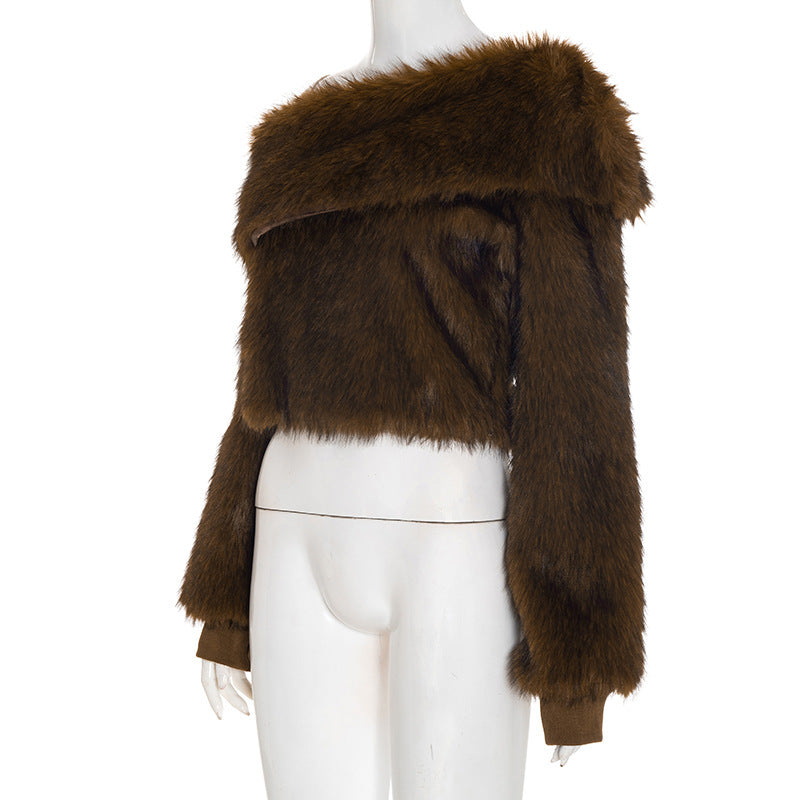 stacey One Shoulder Furry Top Avalabel