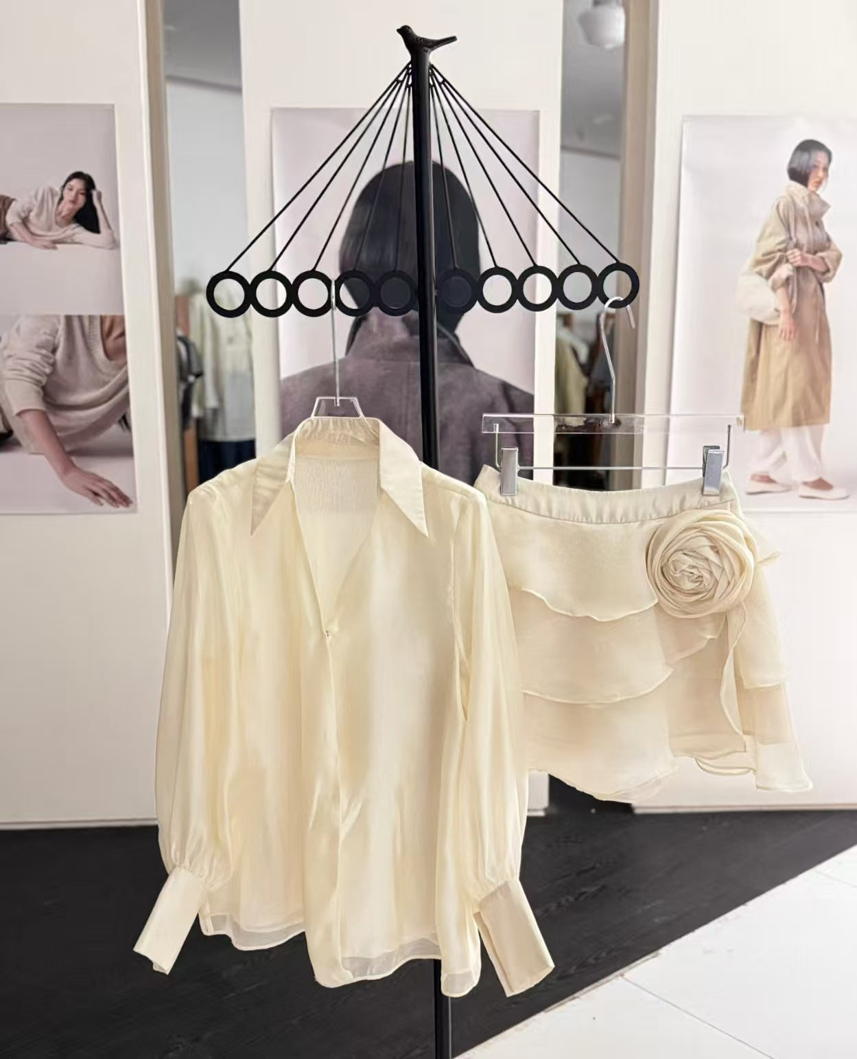 anna Wrap V-Neck Organza Shirt mini dress in apricot Avalabel