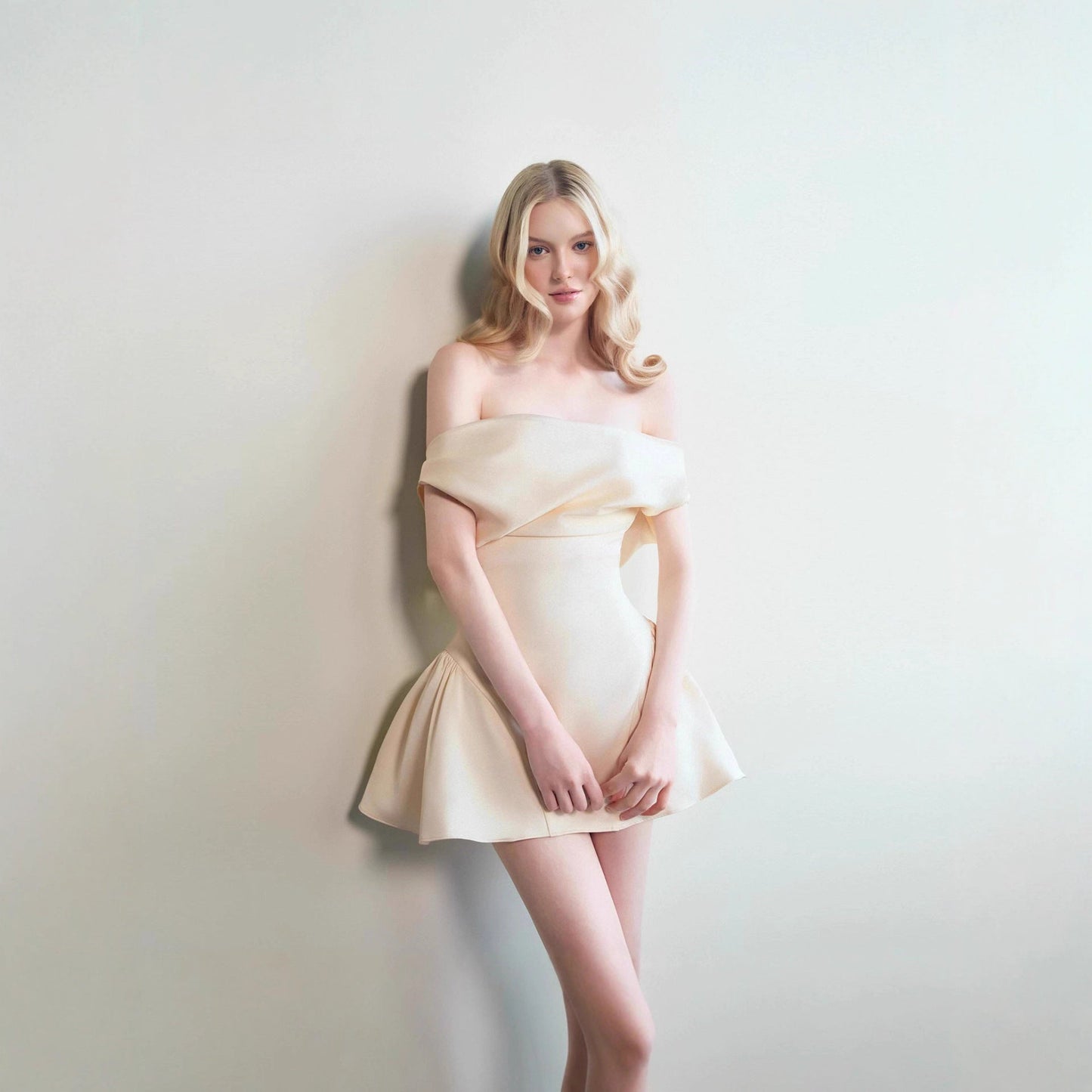 Tina Satin Ruched Mini Dress in Cream White