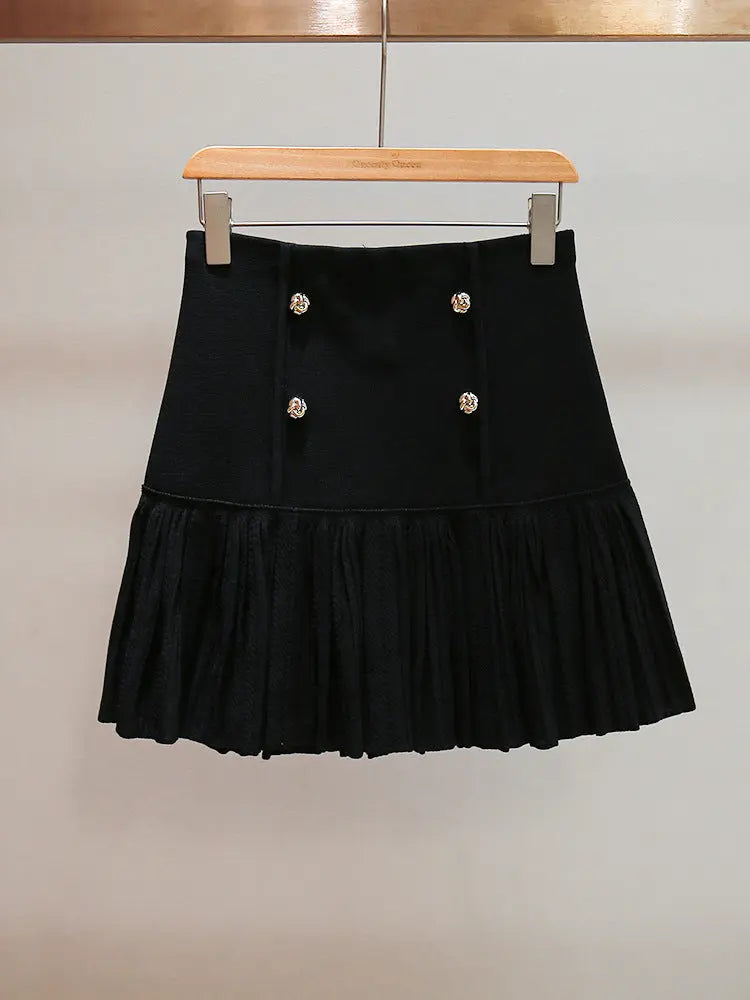 marcia black Double Breasted Ruffle Mini Skirt Avalabel