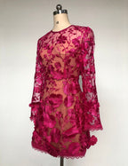 Rose red floral lace Long Sleeve Mini Dress Avalabel
