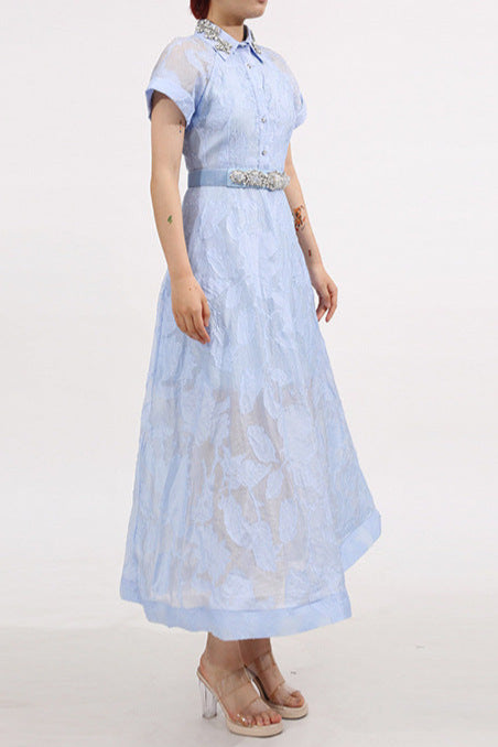 Daisy Crystal Embellished Midi Dress in Blue Avalabel