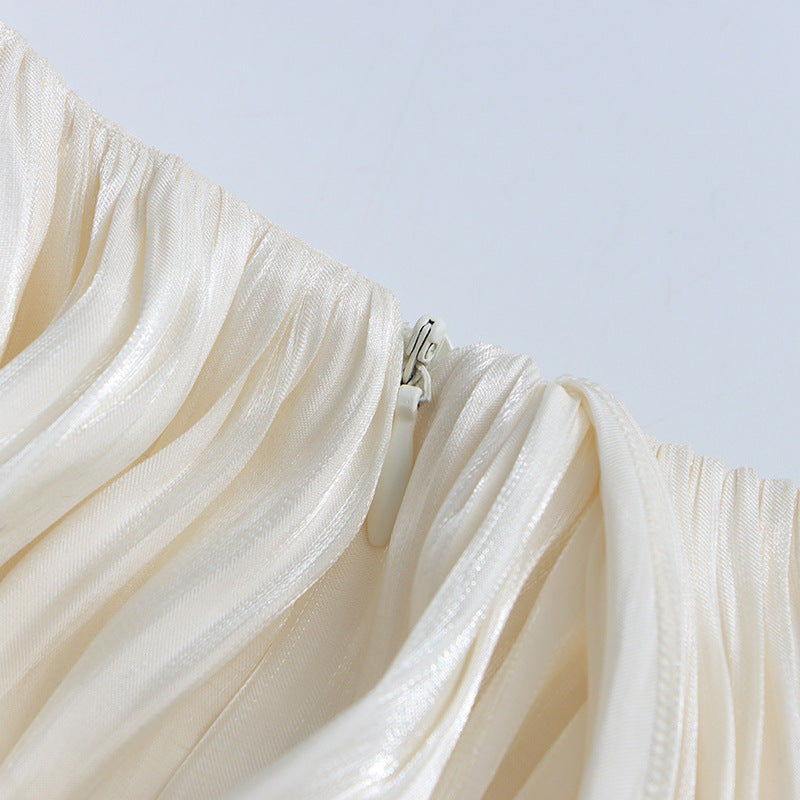 Cornelia Apricot Pleated Draped Mini Dress Avalabel