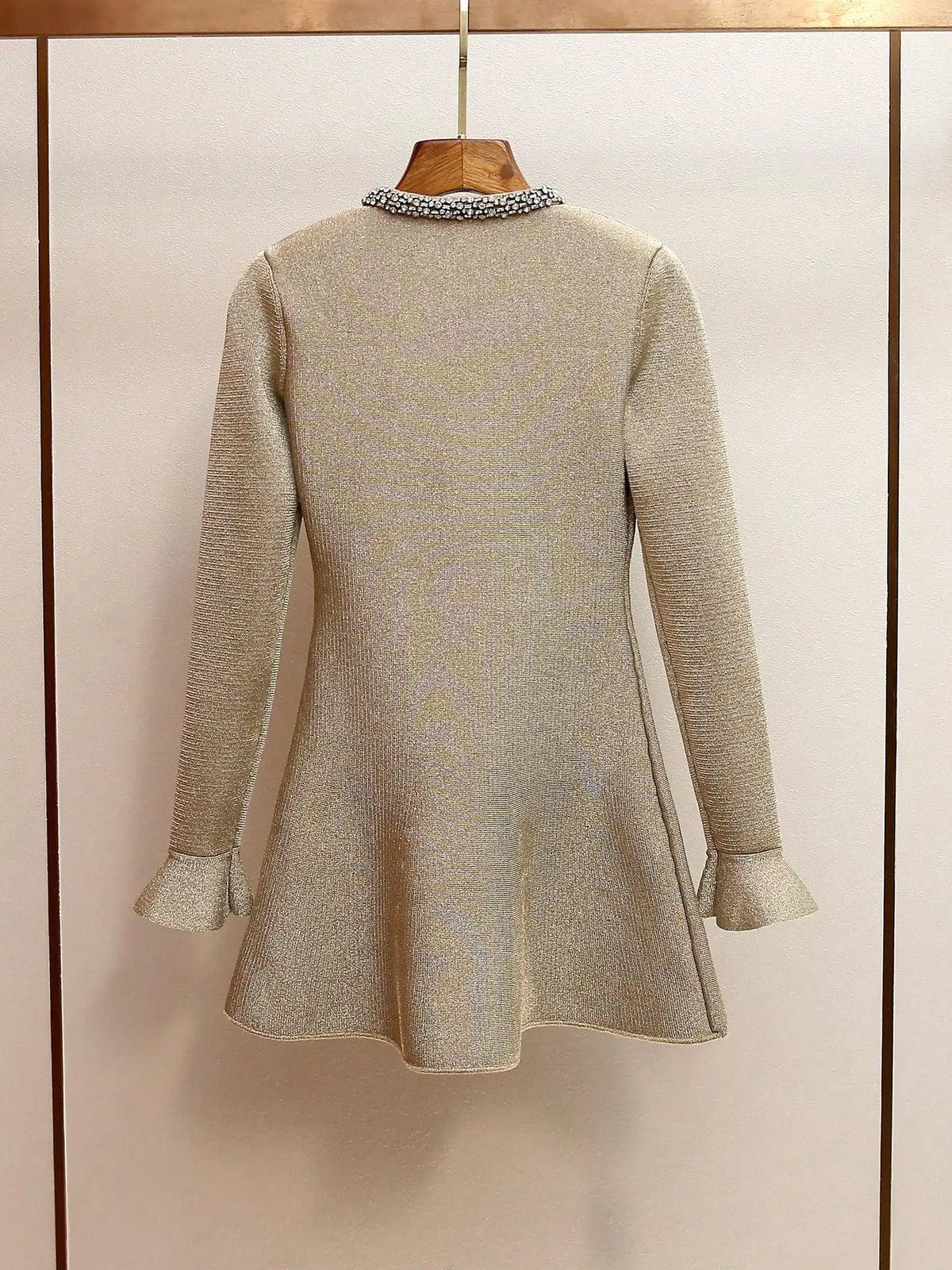 phoenix Gold Crystal Trim Knit Mini Dress Avalabel