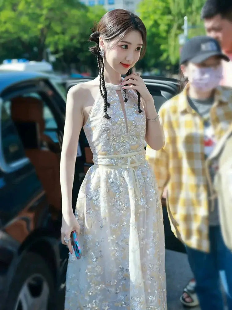 Gold Couture with Floral Embroidery Sequin Banquet Dress Avalabel