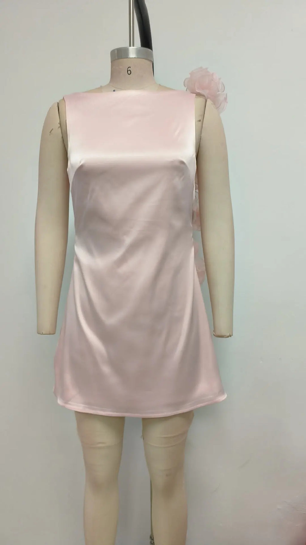 Zenobia Floral Detail Mini Satin Mini Dress in Pink Avalabel