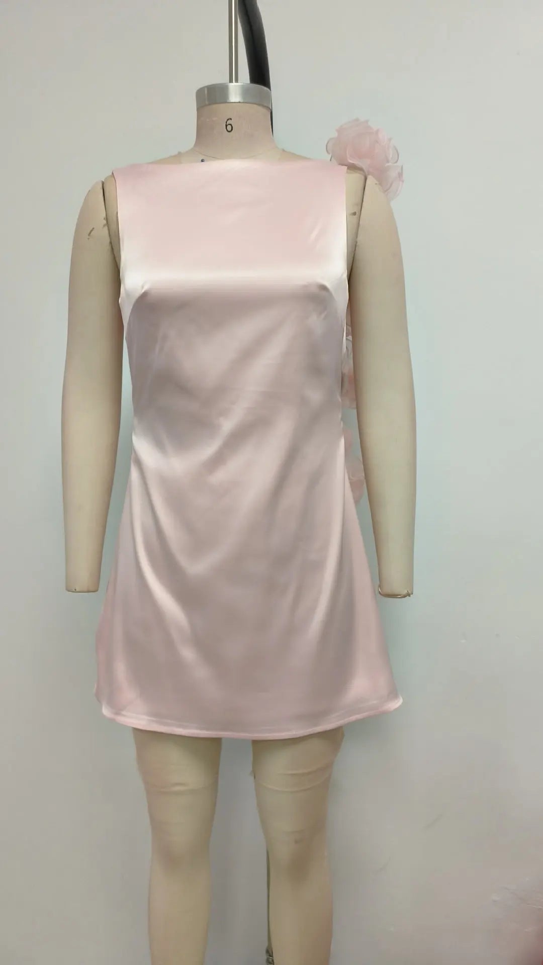 Zenobia Floral Detail Mini Satin Mini Dress in Pink Avalabel