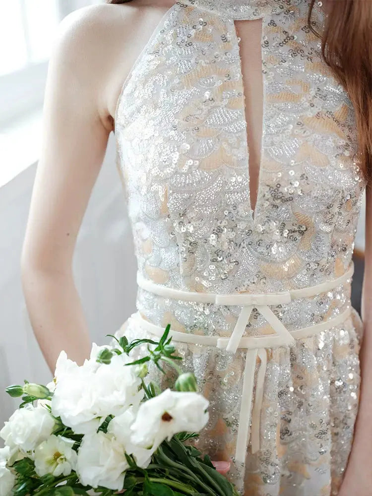 Gold Couture with Floral Embroidery Sequin Banquet Dress Avalabel
