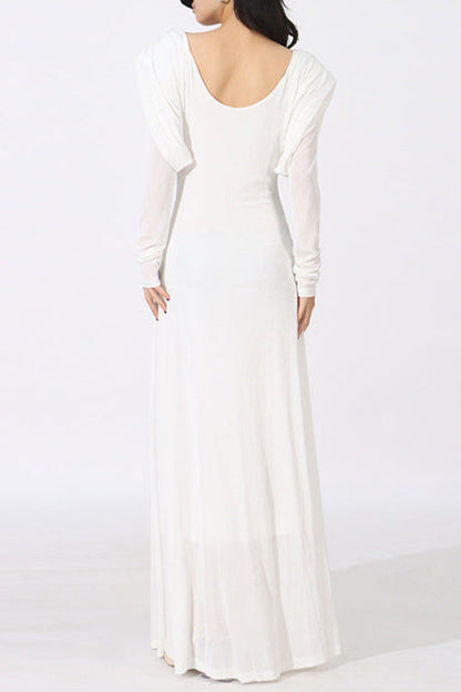 beryl pleated Knitted Fabric Maxi Dress in white