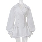 zenobia Large lapel button puff sleeve tutu mini dress in white Avalabel
