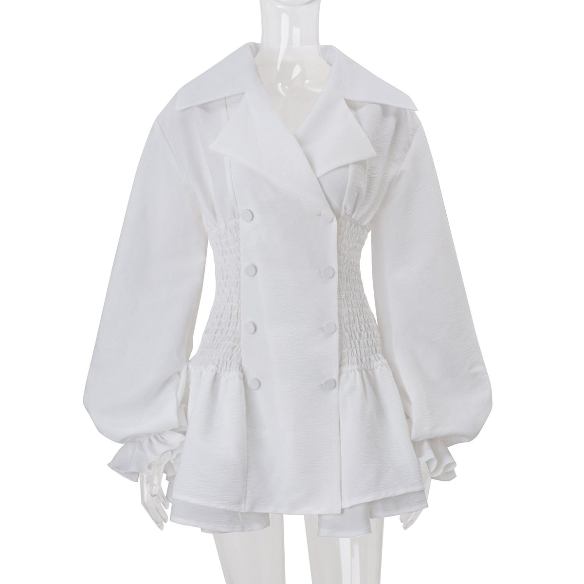 zenobia Large lapel button puff sleeve tutu mini dress in white Avalabel