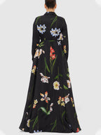 Black Floral Print Belted Shirt Maxi Dress with Slit Avalabel