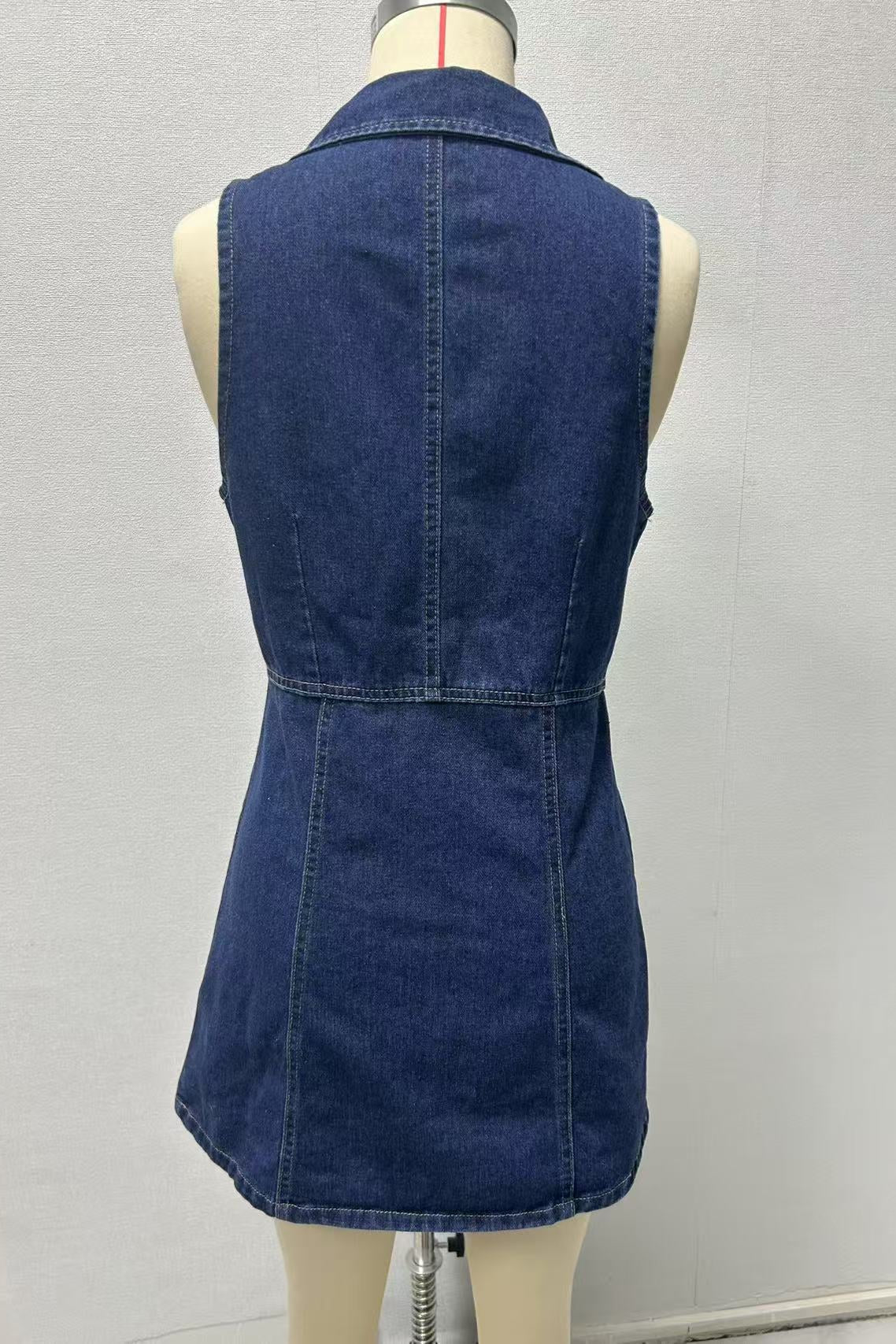 Eartha Collared Denim Mini Dress - Dark Blue Avalabel