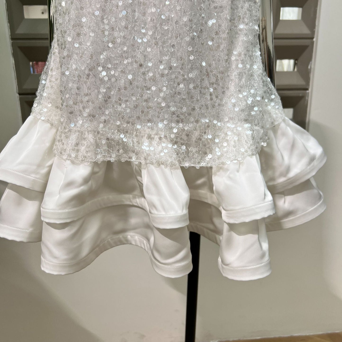 Gemma Sequin Sleeveless Bowknot Mini Dress in White