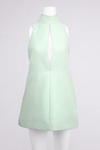 V-Neck Cutout Backless Crepe Halter Dress - Celadon Avalabel