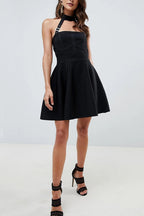 Halter Neck Buckle Straps Bandage Mini Dress in Black Avalabel
