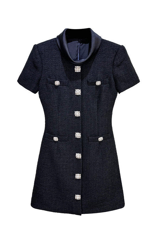 tabitha Boucle Collared tweed Mini Dress in black Avalabel
