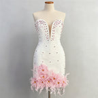 Tube Top deep V-neck pearl bodycon mini dress in pink Avalabel