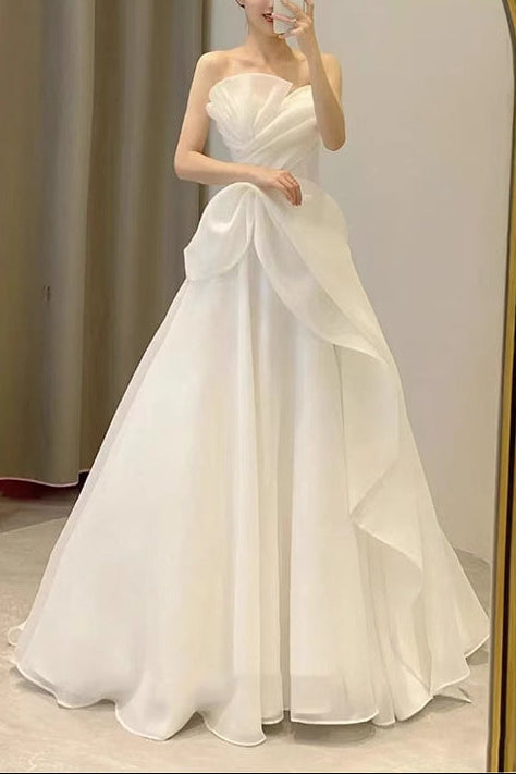 Lynn's White Strapless Minimalist Wedding Dress With a Slimming Effect Maxi Dress Avalabel