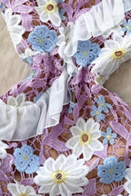 Floral One Shoulder Lace Maxi Dress in Purple Avalabel