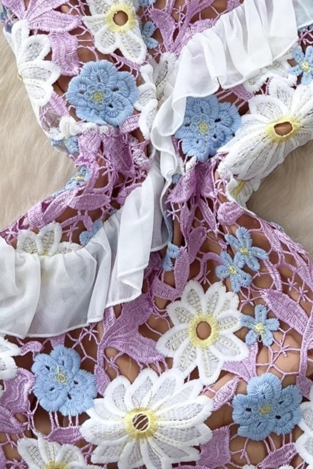 Floral One Shoulder Lace Maxi Dress in Purple Avalabel