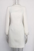 Beaded Cuffs Long Sleeve Mini Dress in White Avalabel
