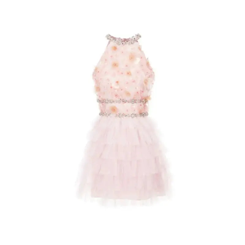 Sleeveless halter layered party Dress Avalabel