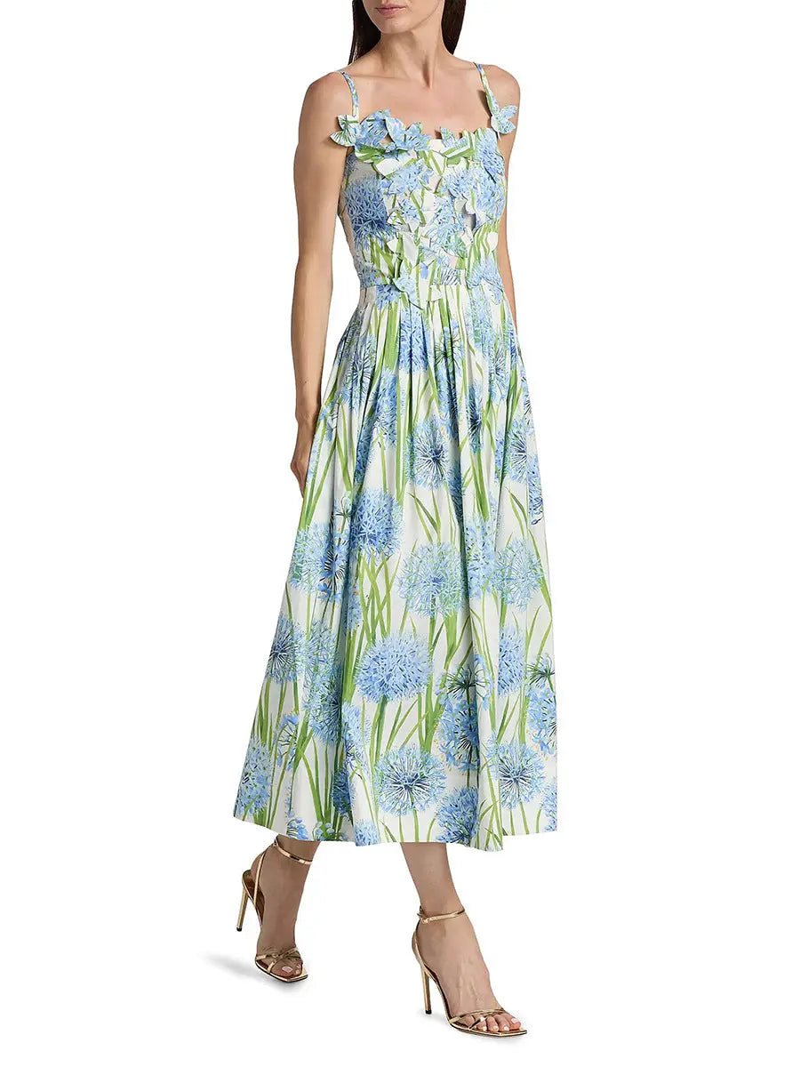 jolie multicolor floral bow Embroidered Poplin midi Dress Avalabel