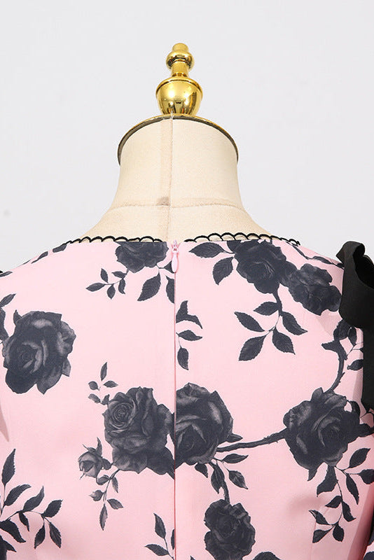 V-Neck Satin Floral Midi Dress in Pink Avalabel