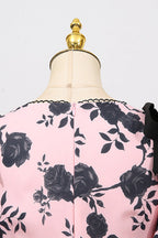 V-Neck Satin Floral Midi Dress in Pink Avalabel