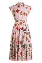 Belted Pleated Floral-Print Cotton-Poplin Midi Shirt Dress - Pink Avalabel