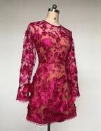 Rose red floral lace Long Sleeve Mini Dress Avalabel