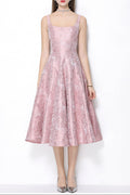 Beverly Vintage Jacquard Slip Midi Dress in Pink Avalabel