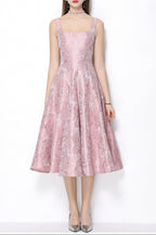 Beverly Vintage Jacquard Slip Midi Dress in Pink Avalabel