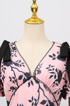 V-Neck Satin Floral Midi Dress in Pink Avalabel
