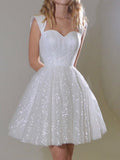 Amity White Sexy Sequined Short Princess Evening Gown Mini Dress Avalabel