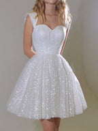 Amity White Sexy Sequined Short Princess Evening Gown Mini Dress Avalabel