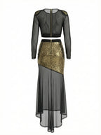 eudora Gold sequin mesh patchwork sheer two-piece set Avalabel