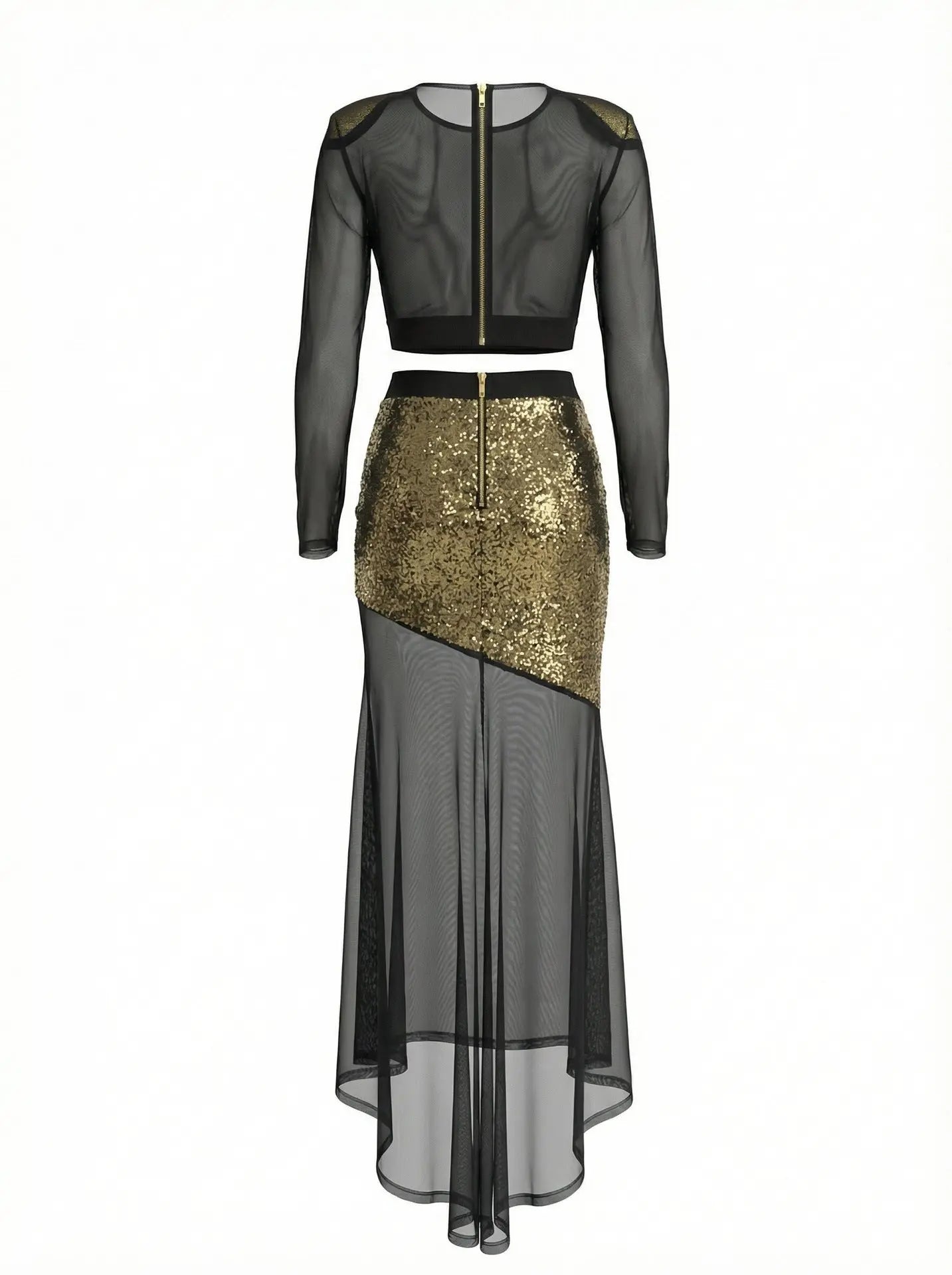 eudora Gold sequin mesh patchwork sheer two-piece set Avalabel