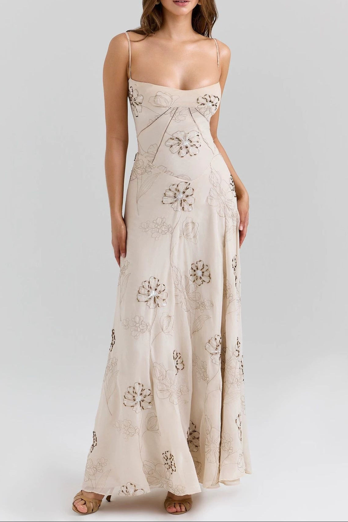 Vintage Embroidered Hollow Slip Maxi Dress - White Avalabel