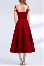 amelia square neck Satin Slip midi Dress - Red Avalabel