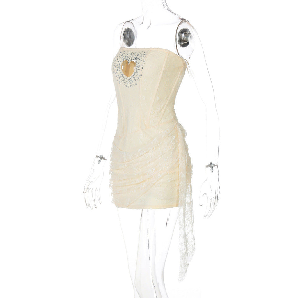 meroy Strapless Lace Mini Dress in Baby Pink Avalabel