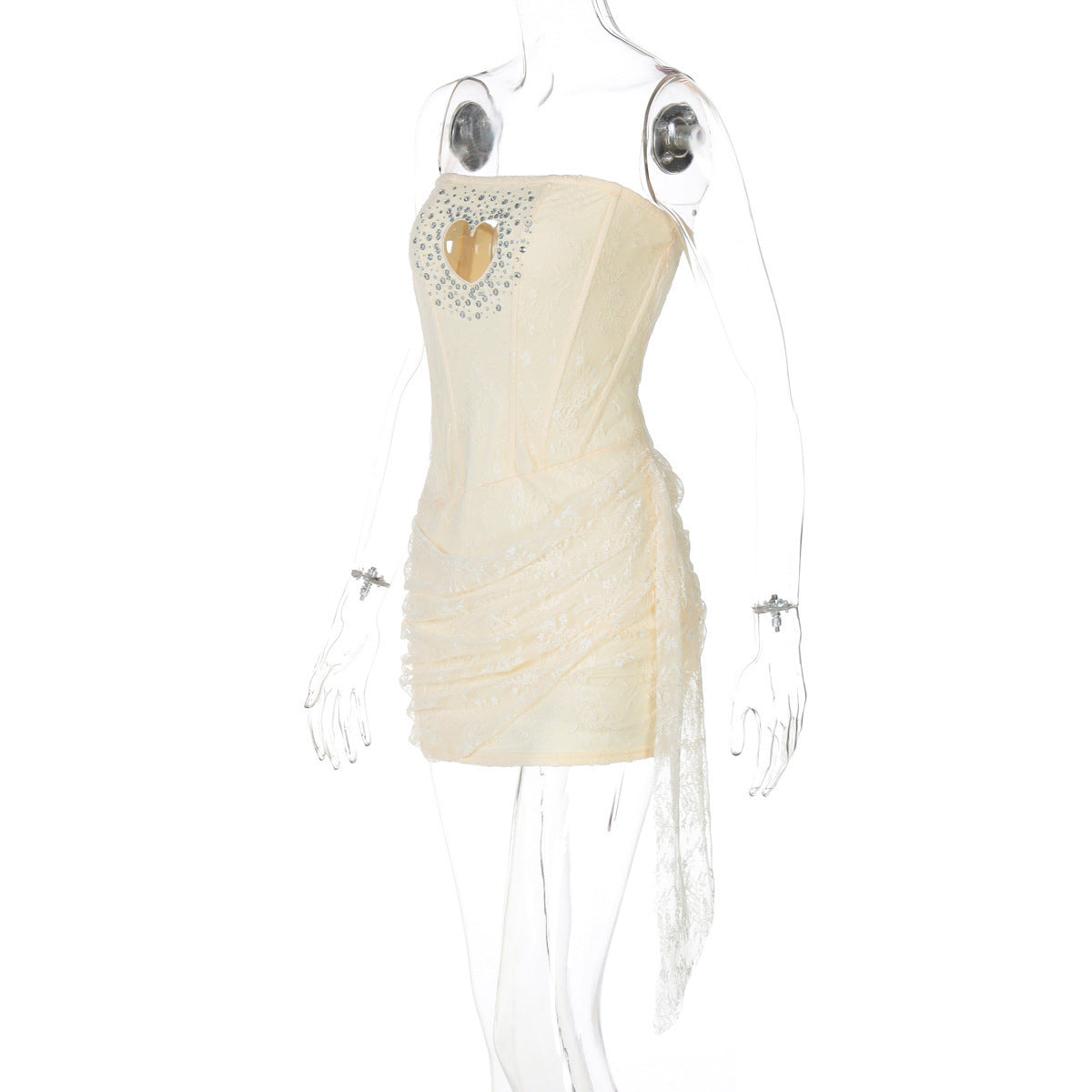 meroy Strapless Lace Mini Dress in Baby Pink Avalabel