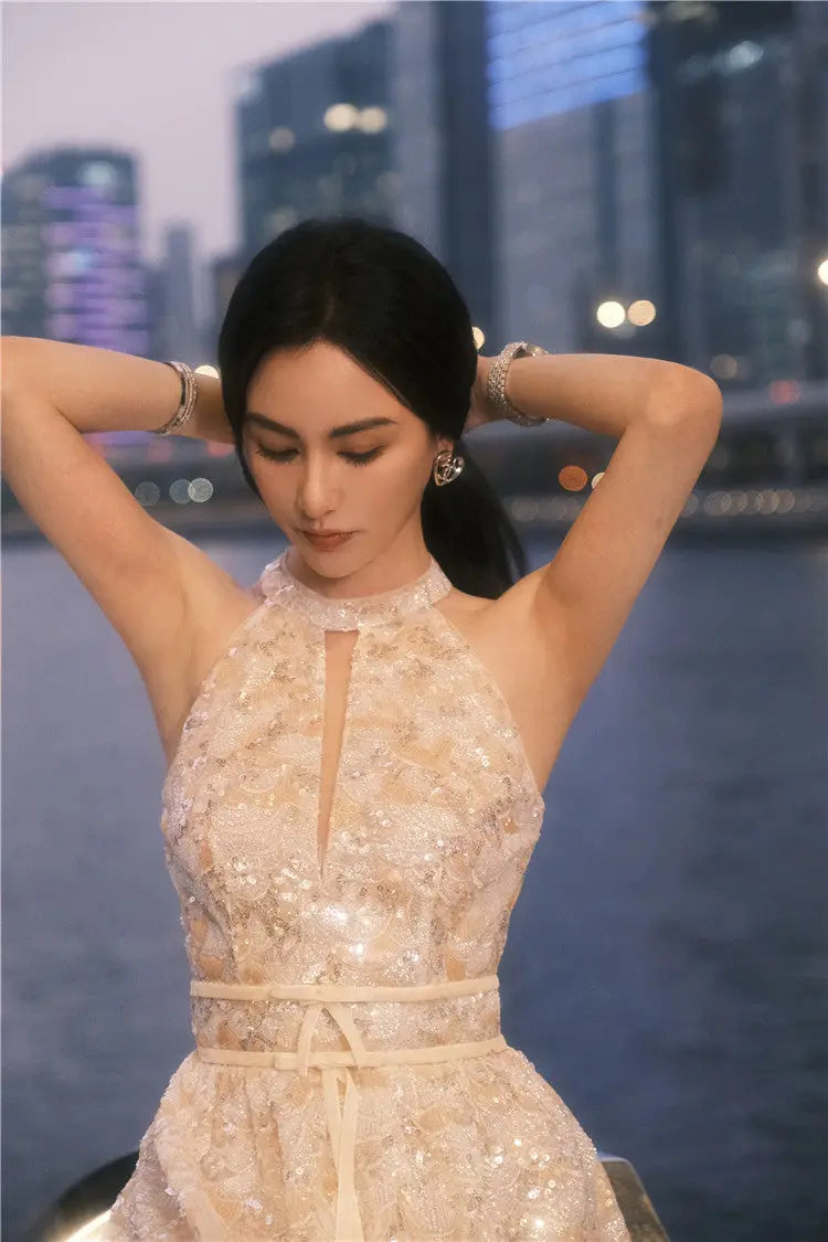 Gold Couture with Floral Embroidery Sequin Banquet Dress Avalabel