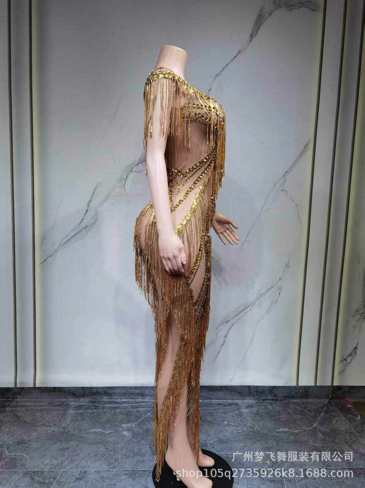 Roberta Fringe Sequin Crystal Maxi Dress In Gold Avalabel